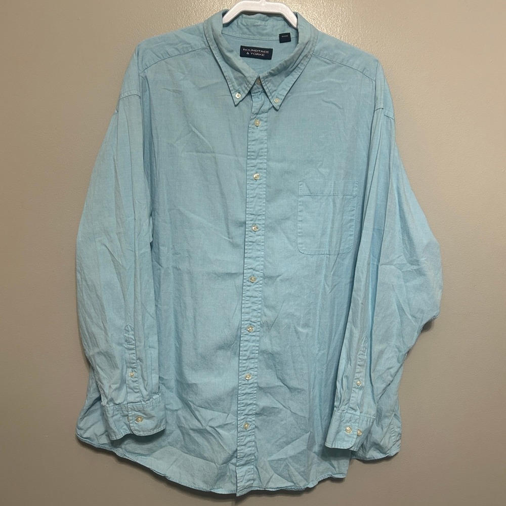 Roundtree & Yorke Mens Button Down 3XB Light Blue Chambray Long Sleeve Cotton